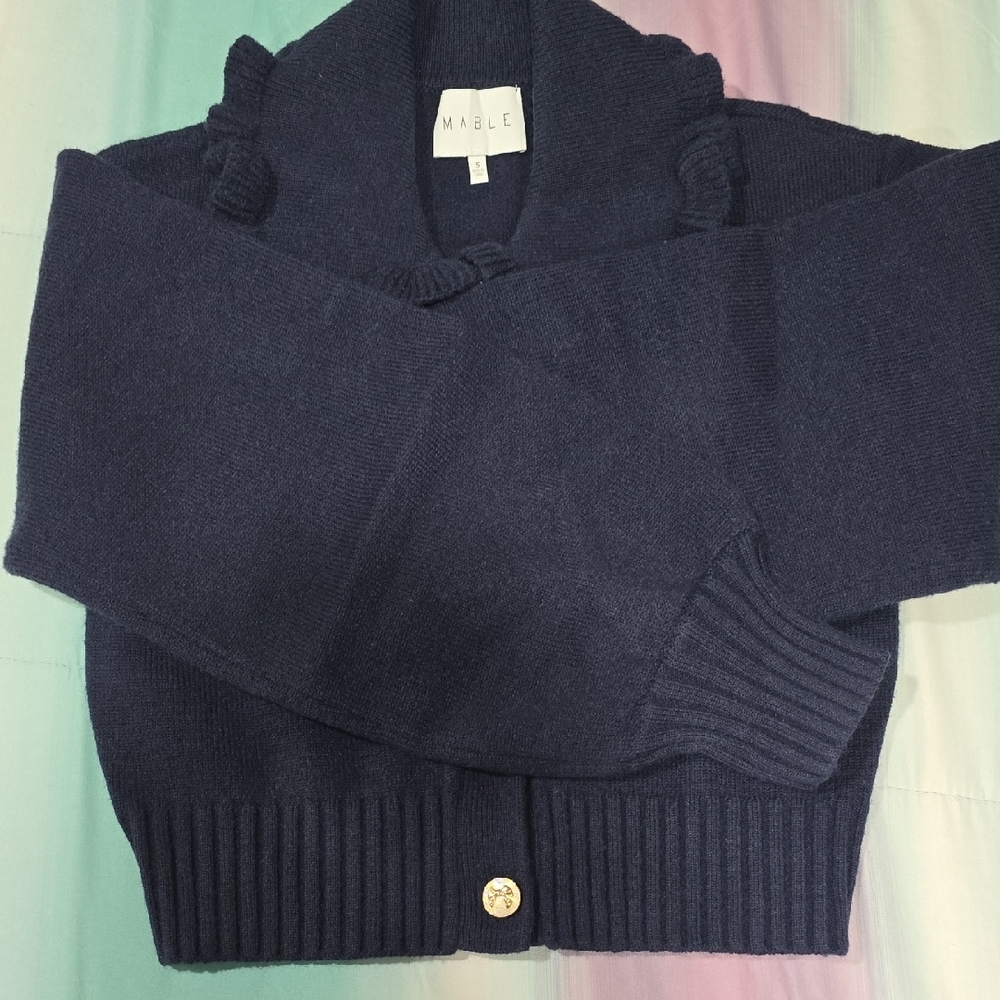 MABLE Oceana Navy Peter Pan Collar Cardigan Sweater Size S - Picture 6 of 11